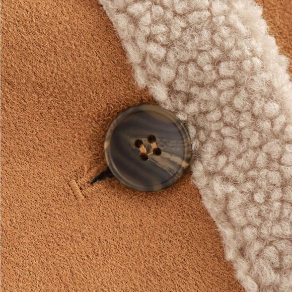 Cozy Tan Shearling Jacket thick faux suede winter warm coat - Picture 5 of 6
